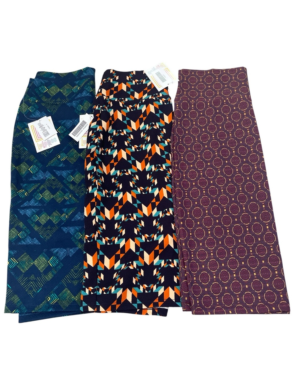 Lularoe Cassie Women’s Stretch Navy Multi Patterned Pencil Skirts - Lot of 3
